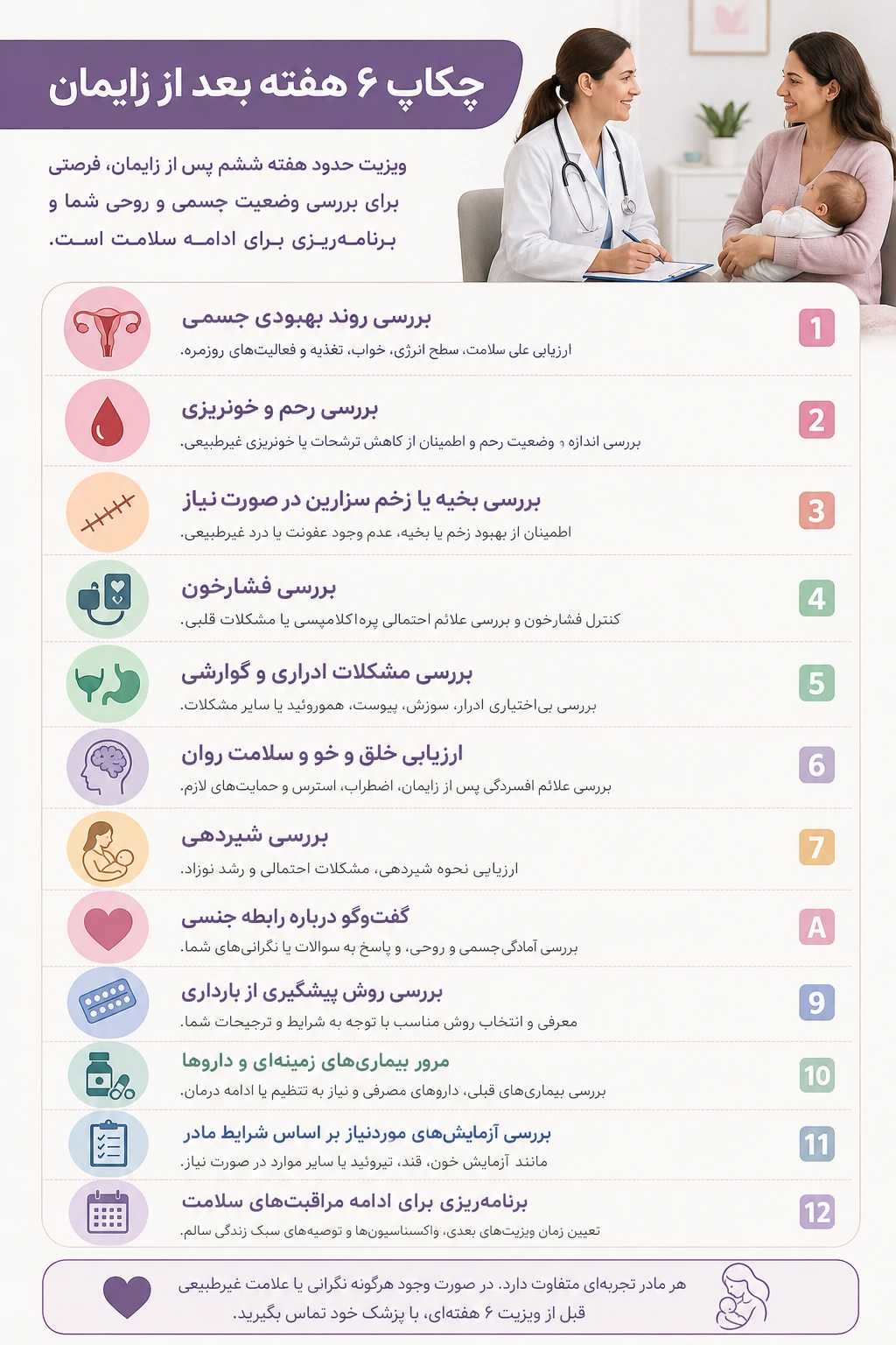 چکاپ های ضروری پس از زایمان کدامند؟ 3 چکاپ ۶ هفته بعد از زایمان شامل چه مواردی است؟